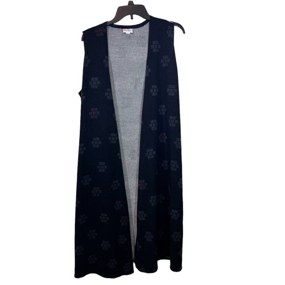 LuLaRoe NWT Cardigan L Black Grey Red Womens Longline Sleeveless Duster Sz Large - Picture 1 of 10